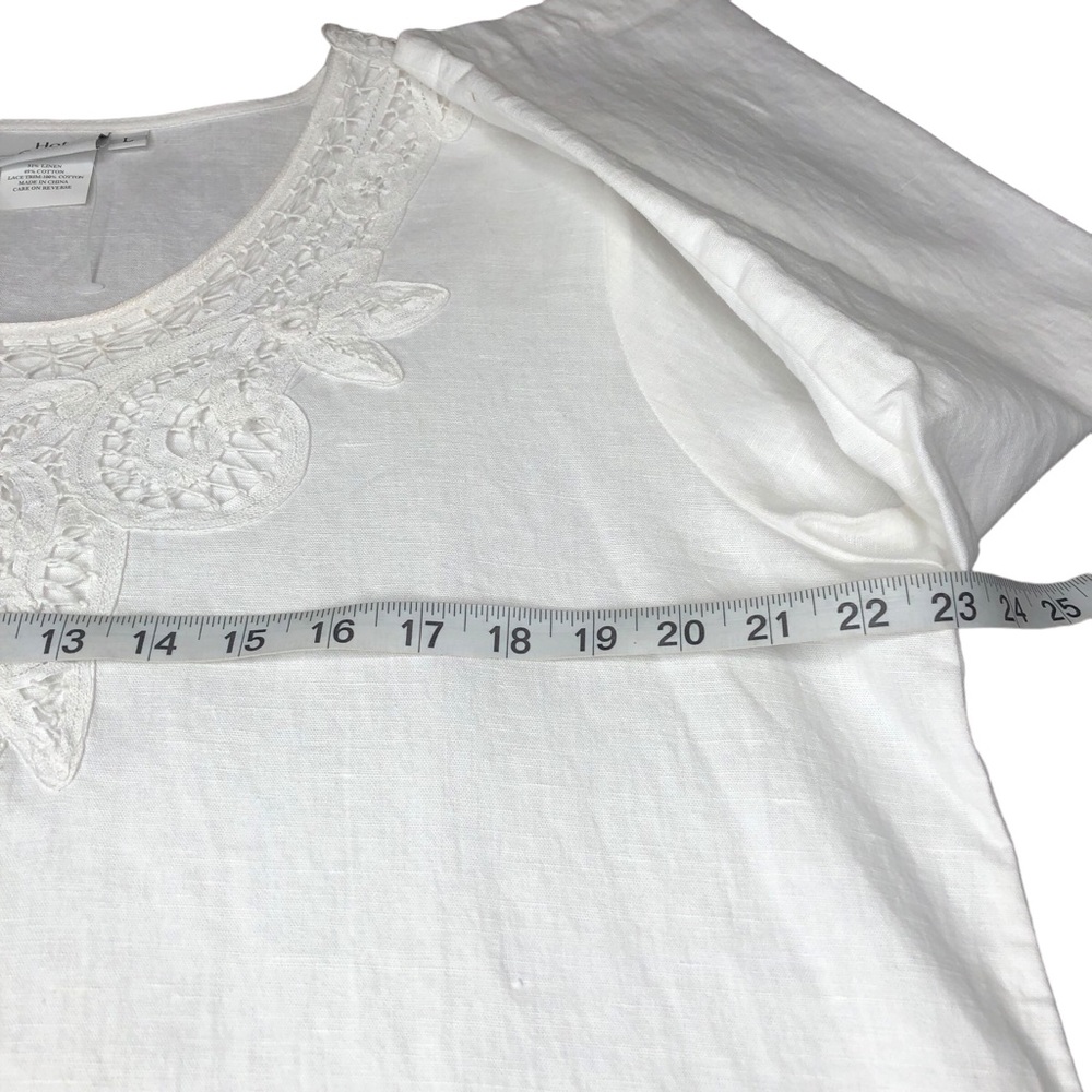 NEW Hot Cotton Linen Top Size Large White Crochet Lagenlook 3/4 Sleeves - Picture 5 of 7